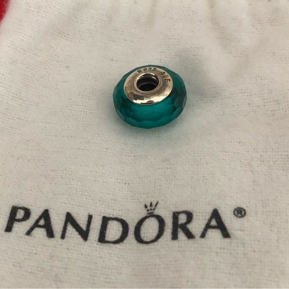 Pandora Retired Sterling Silver Teal Faceted Murano Glass Bead Style #791606 - Picture 5 of 7
